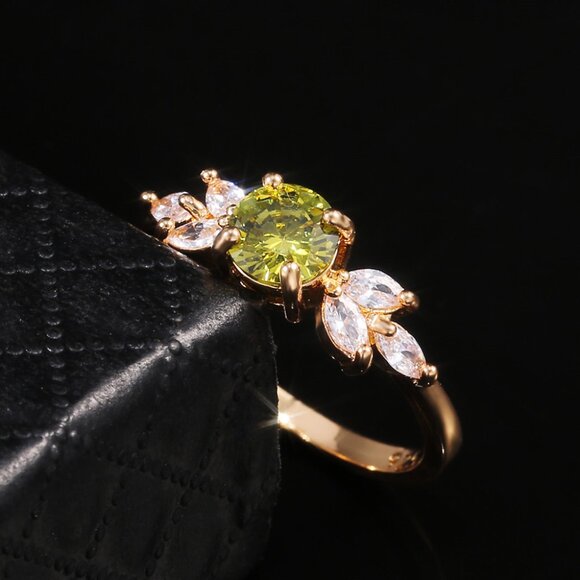 Flower Olive Green Round Marquis Gemstone Zircon Rings for Women, PD130 - Picture 4 of 5